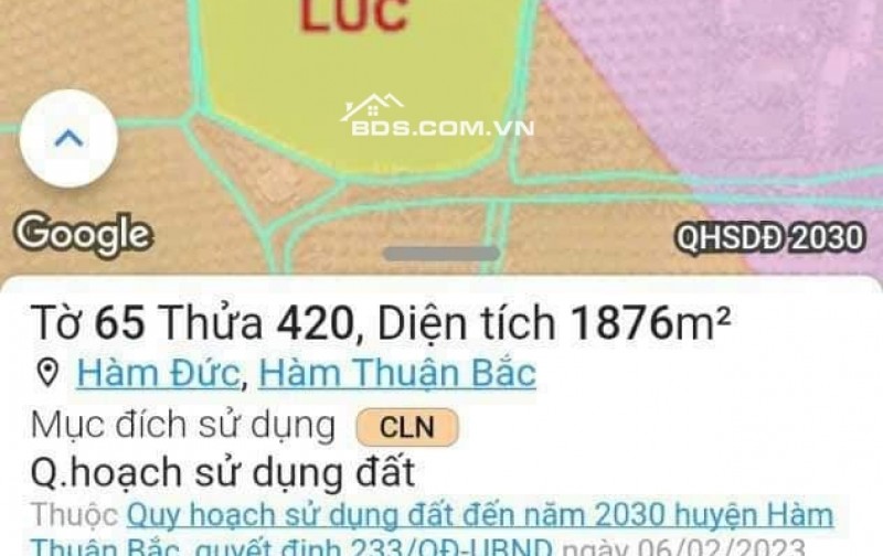 2 MẶT TIỀN 839TR với 1875 M2 CHỢ HỢP 5, HÀM ĐỨC, 800m cách QL 1A